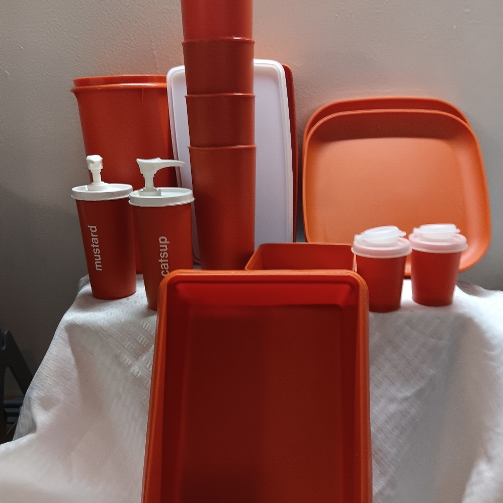 Vintage Tupperware Orange and White Container Collection